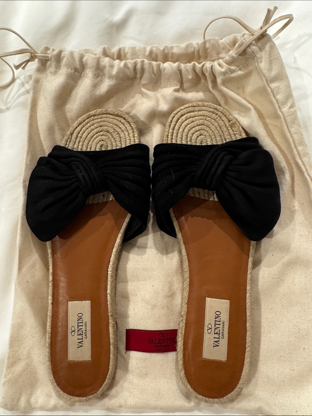 Valentino Garavani Black Bow Espadrille Slide Sandals